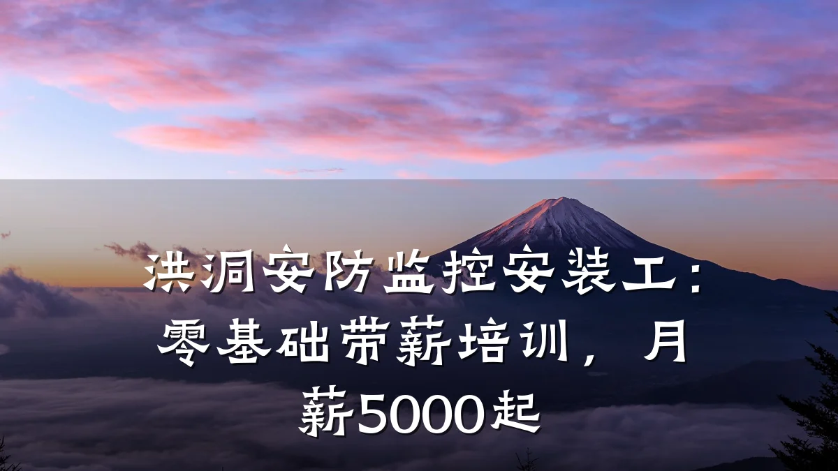 洪洞安防监控安装工:零基础带薪培训,月薪5000起