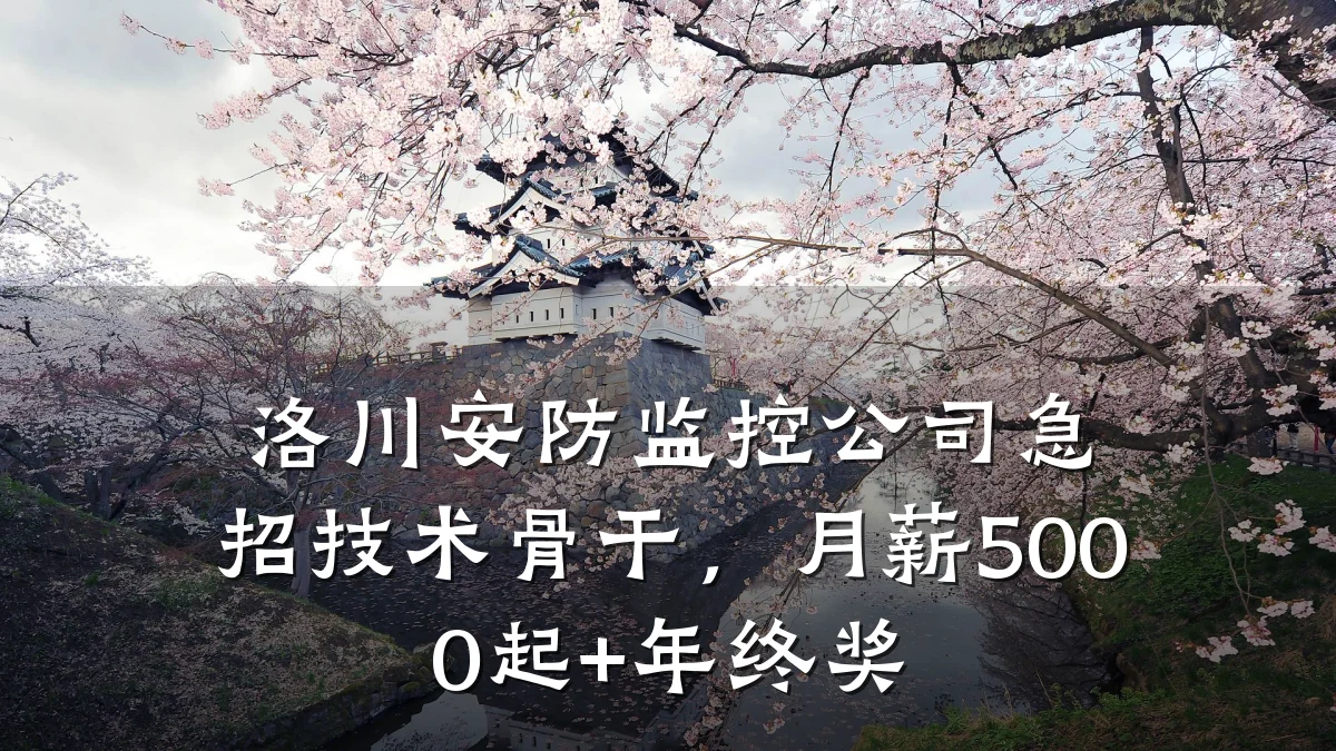 洛川安防监控公司急招技术骨干,月薪5000起+年终奖